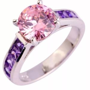 🎀925 Pink Topaz and Amethyst Ring